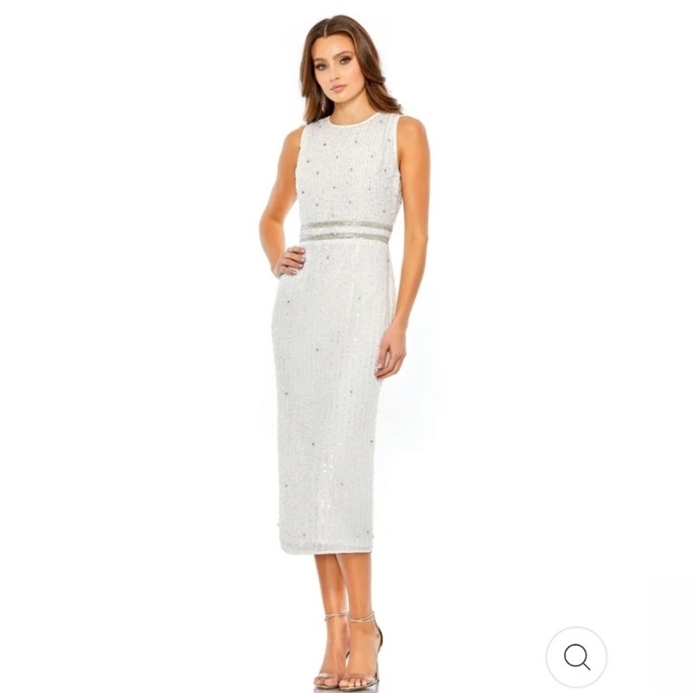 Macduggal White beaded cocktail Dress 4 NWT 1050